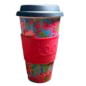 Lilly Pulitzer Travel Mug, Beach Rose - Kitchen Drinkware Cup Glass 143001-LGPLP